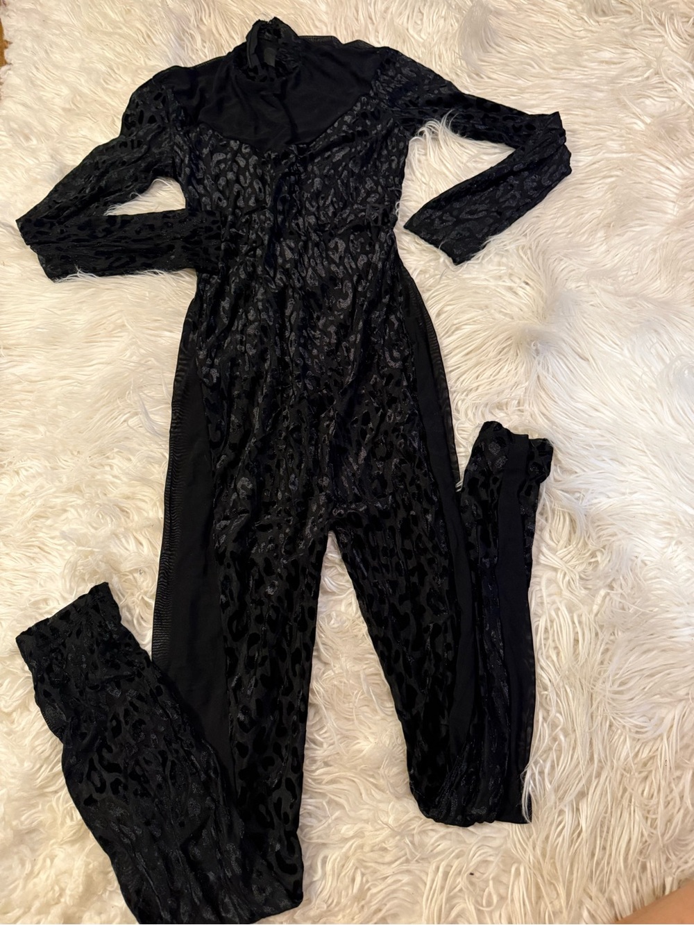 Women’s Black Sheer Leopard-Print Jumpsuit costume